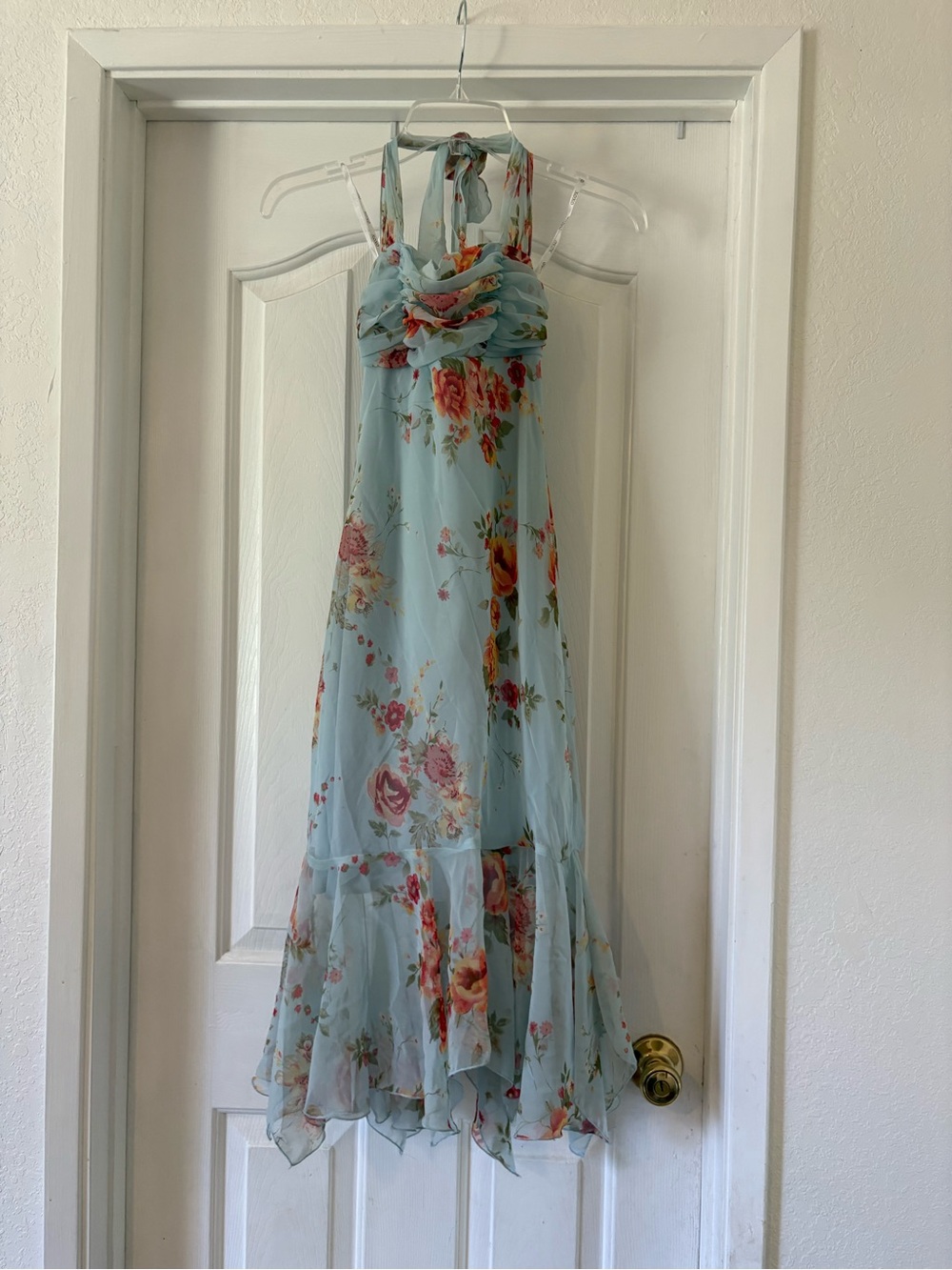 XOXO Vintage Floral Halter Dress Romantic Ruffle Flowy Fairy Delicate Garden Y2K